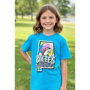 Buc-ees Alabama Youth Graphic Tee Bright Blue State Souvenir size YM